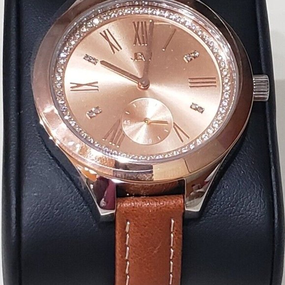 $900 MSRP/ JBW Aria Rose Diamond Dial Brown Leather Ladies Watch - Picture 3 of 9